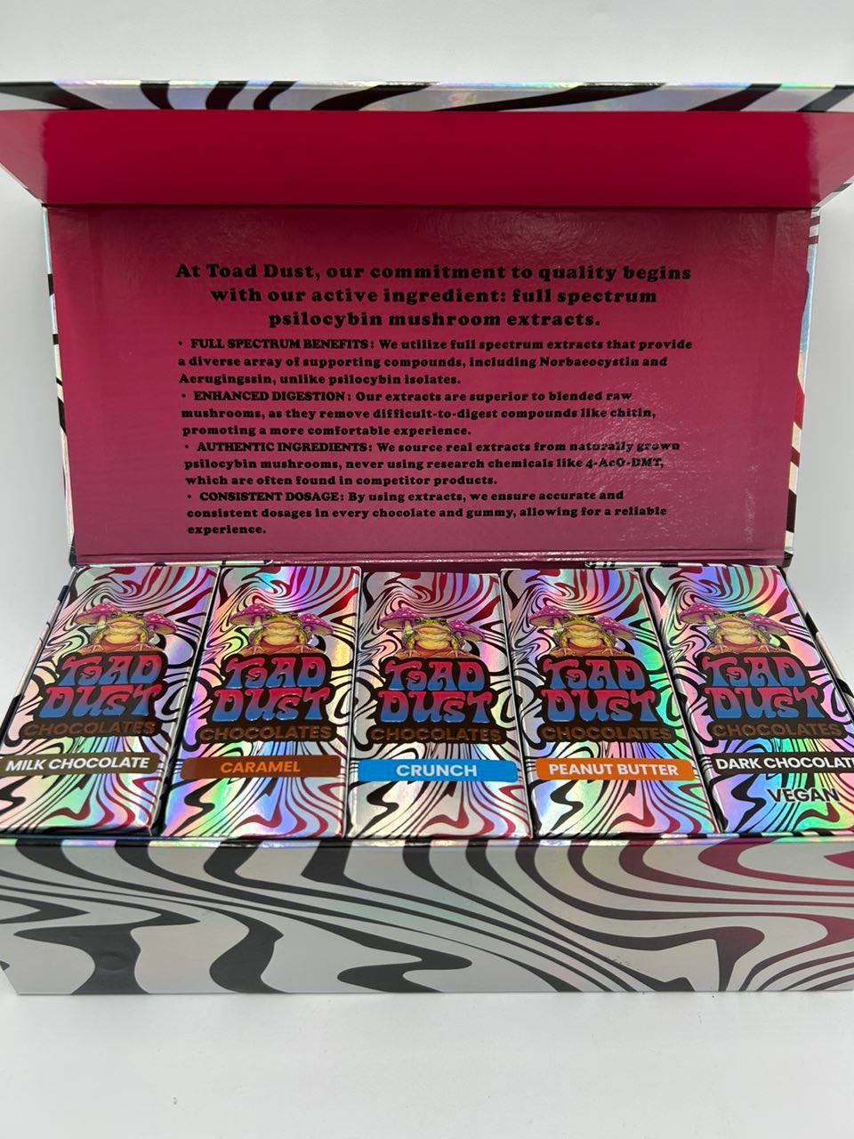 toad dust mushrooms chocolate